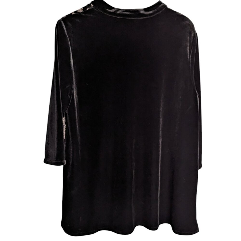 Chico’s Silk Velvet Button Front Cardigan Blouse Semi sheer Black Large 2 - Picture 5 of 7